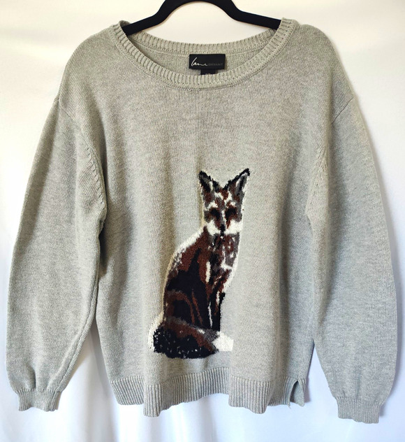 Lane Bryant Sweaters - Lane Bryant Gray Animal Print Tight-Knit Crew Neck Fox Pullover Sweater 18
